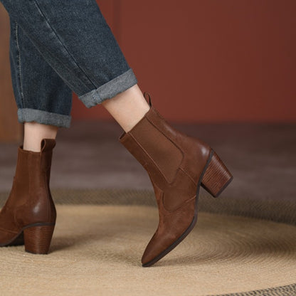 Bottines rétro pour femmes à bout pointu, avec bride élastique et talon épais