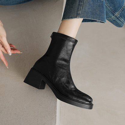 Slimming Versatile Chunky Mid-heel Square-toe Ankle Boots For Women