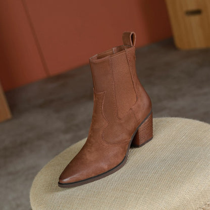 Bottines rétro pour femmes à bout pointu, avec bride élastique et talon épais