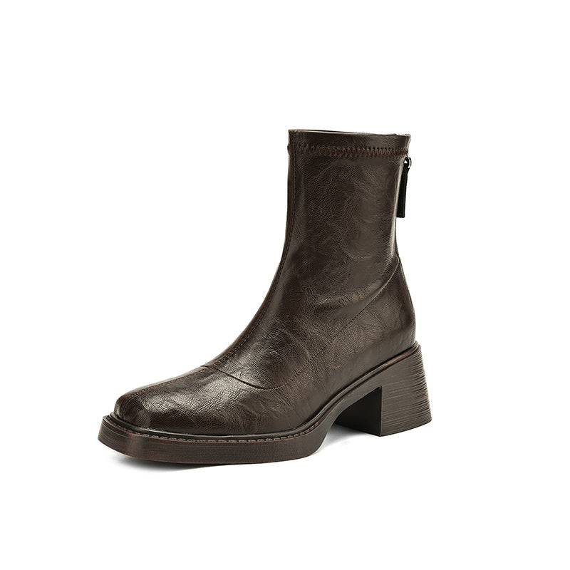 Slimming Versatile Chunky Mid-heel Square-toe Ankle Boots For Women
