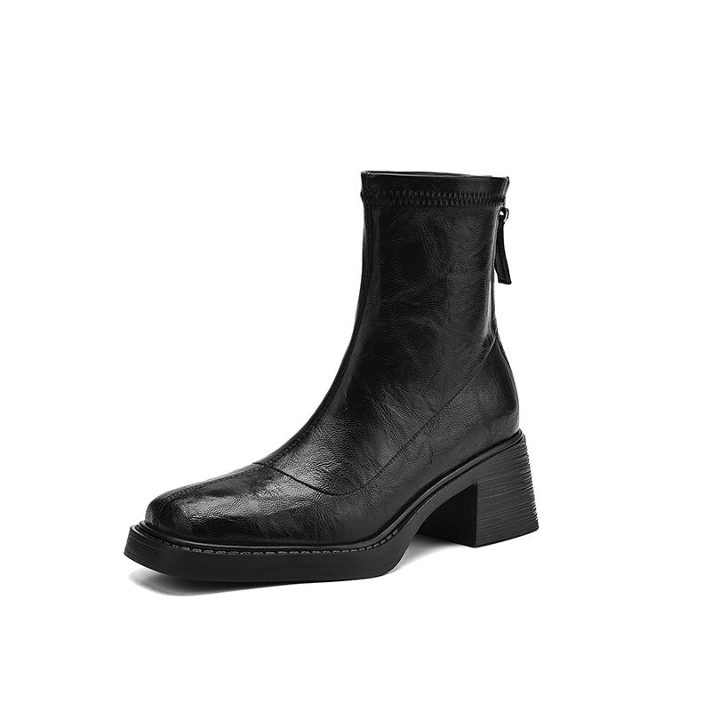 Slimming Versatile Chunky Mid-heel Square-toe Ankle Boots For Women