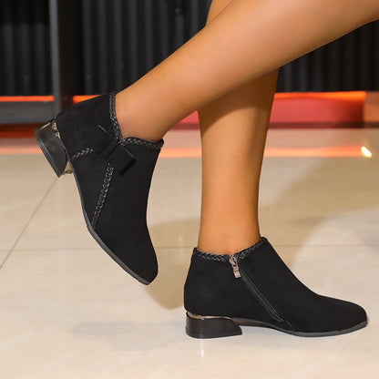 Bottes pour femmes à bout pointu et fermeture éclair latérale avec nœud papillon