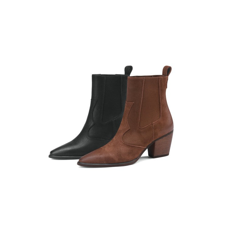 Bottines rétro pour femmes à bout pointu, avec bride élastique et talon épais