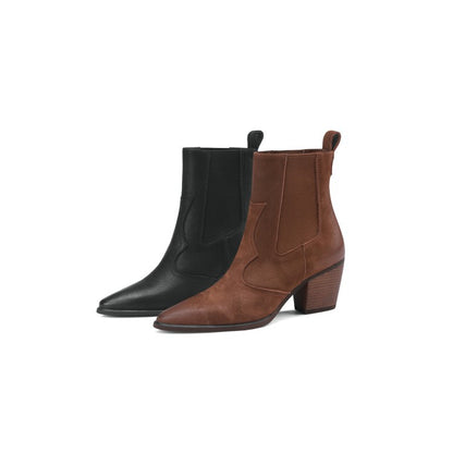 Bottines rétro pour femmes à bout pointu, avec bride élastique et talon épais