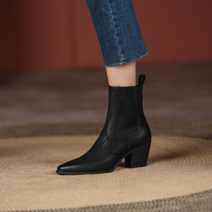 Bottines rétro pour femmes à bout pointu, avec bride élastique et talon épais